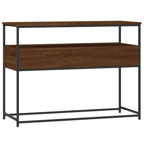 Brown Oak Narrow Console Table with 2 Drawers & Shelf O68831