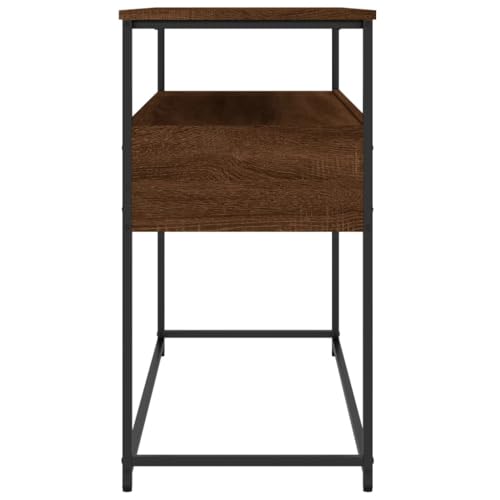 Brown Oak Narrow Console Table with 2 Drawers & Shelf O68831