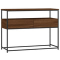 Brown Oak Narrow Console Table with 2 Drawers & Shelf O68831