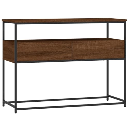 Brown Oak Narrow Console Table with 2 Drawers & Shelf O68831