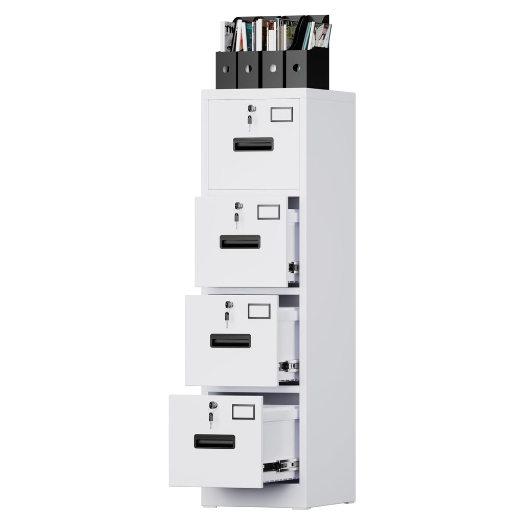 4 Drawer White Metal File Cabinet with Lock L250497