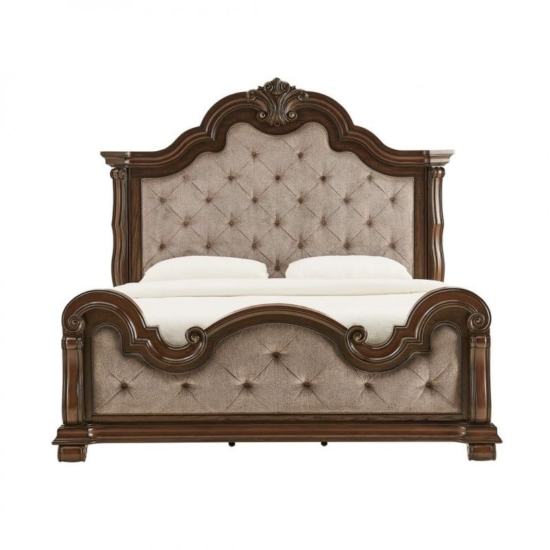 Dark Cherry Wood Eastern King Traditional Platform Bed N14604