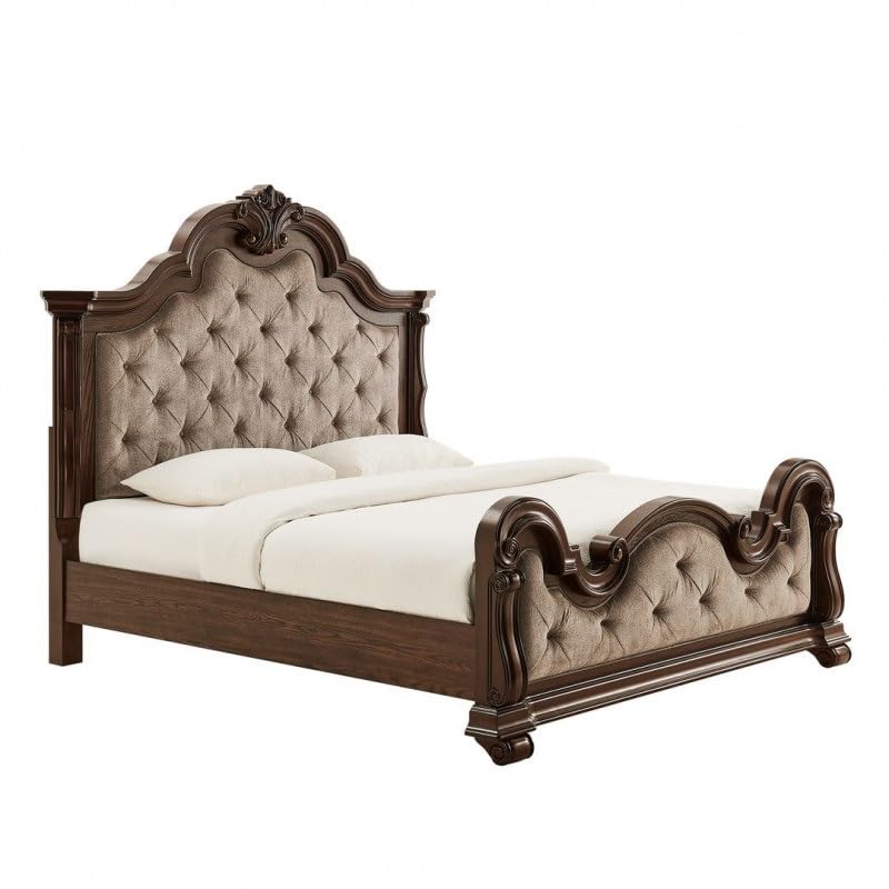 Dark Cherry Wood Eastern King Traditional Platform Bed N14604