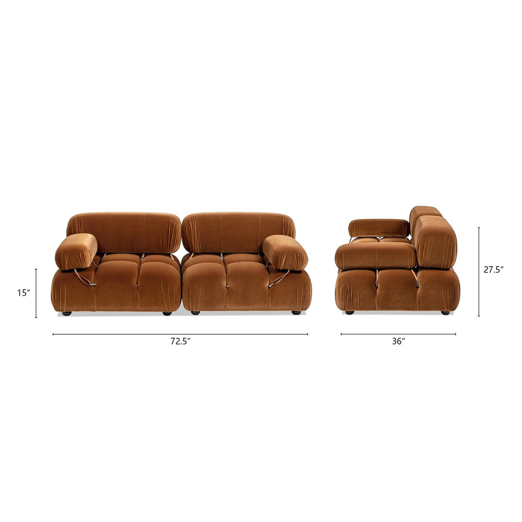 Burnt Orange Performance Velvet 2-Piece Loveseat Sofa Q444