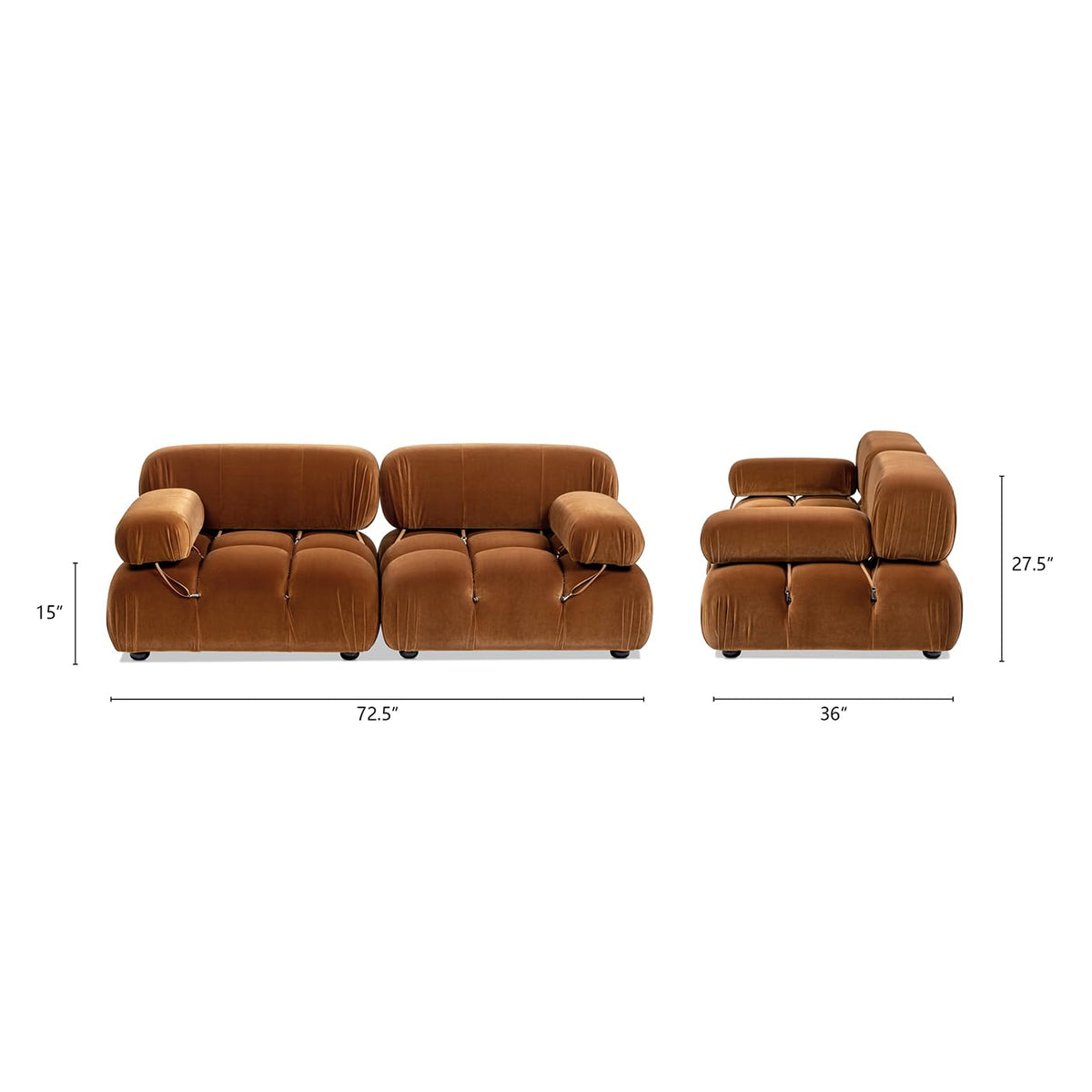 Burnt Orange Performance Velvet 2-Piece Loveseat Sofa Q444