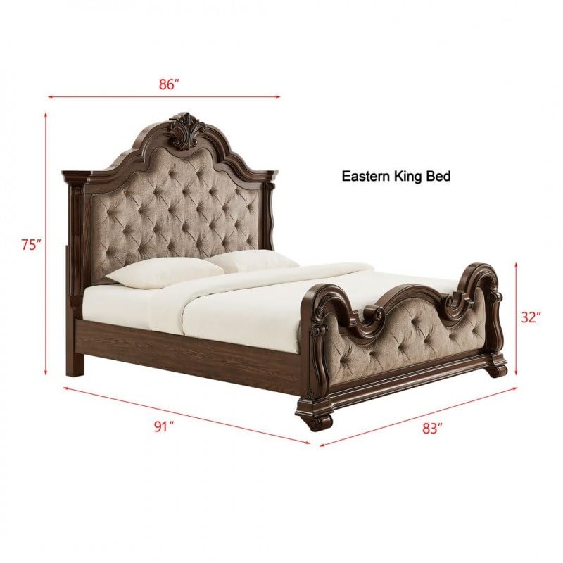 Dark Cherry Wood Eastern King Traditional Platform Bed N14604