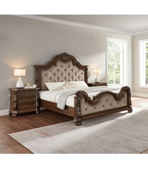 Dark Cherry Wood Eastern King Traditional Platform Bed N14604