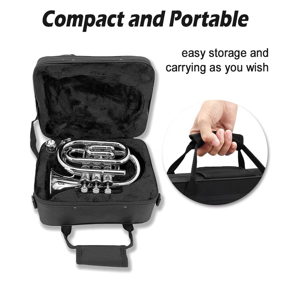 Pocket Trumpet Mini Brass Instrument with 7C Mouthpiece & Case F769923
