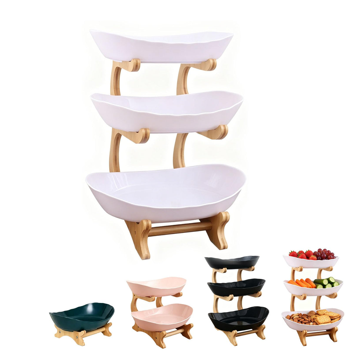 3 Tier Oval Fruit Basket with Bamboo Stand Y9269