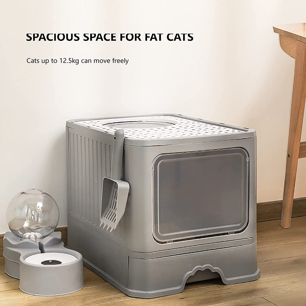 Foldable Top Entry Cat Litter Box with Lid and Scoop Z64626
