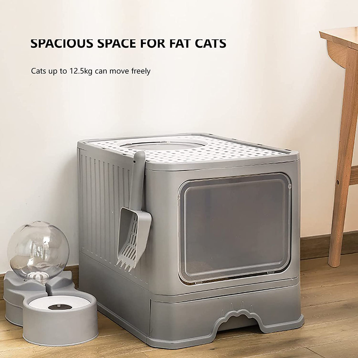 Foldable Top Entry Cat Litter Box with Lid and Scoop Z64626