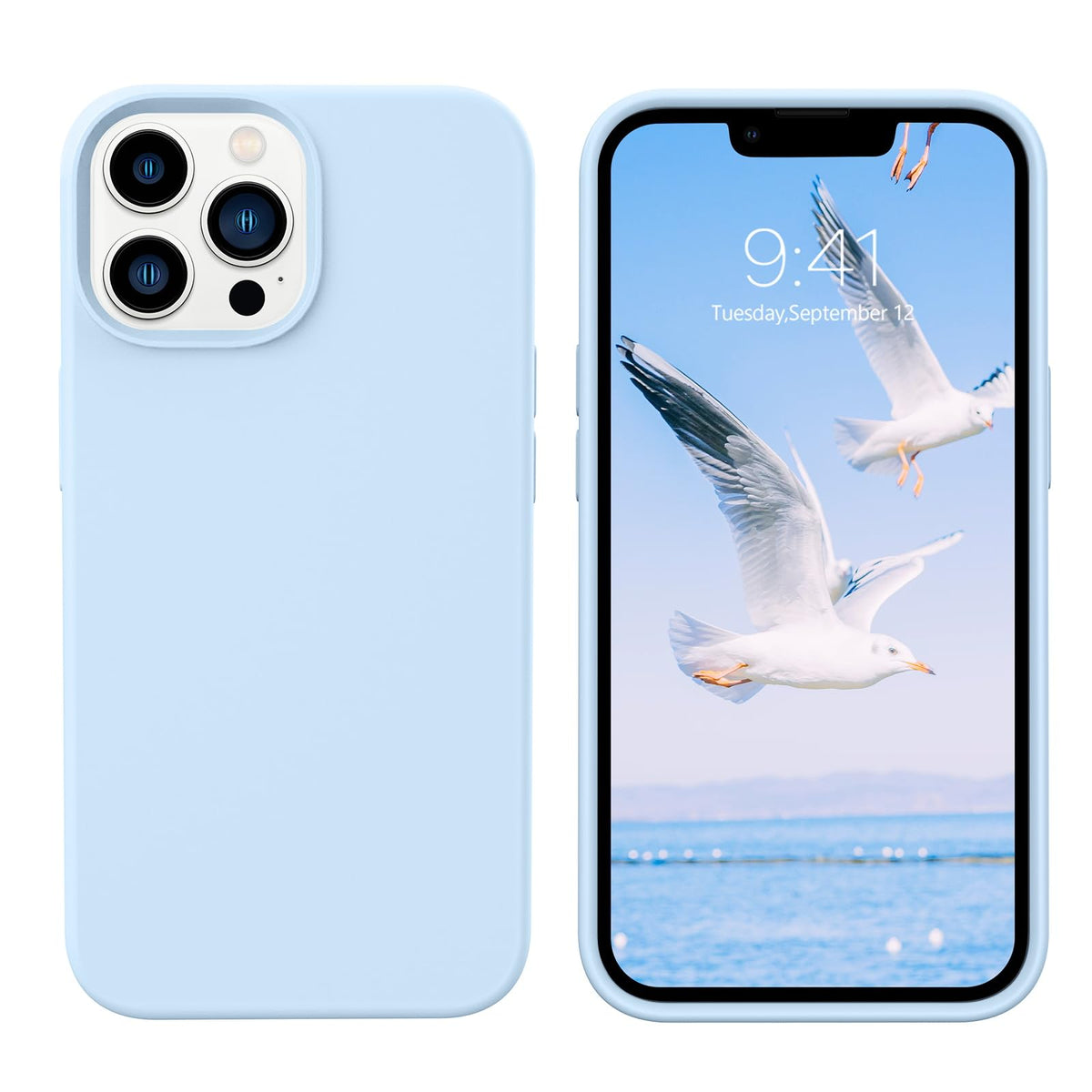 Compatible with iPhone 13 Pro Max Liquid Silicone Phone Case Light Blue O217075