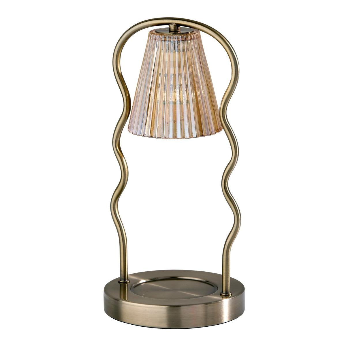Candle Warmer Lamp, Antique Brass & Ribbed Glass, Dimmable B32325