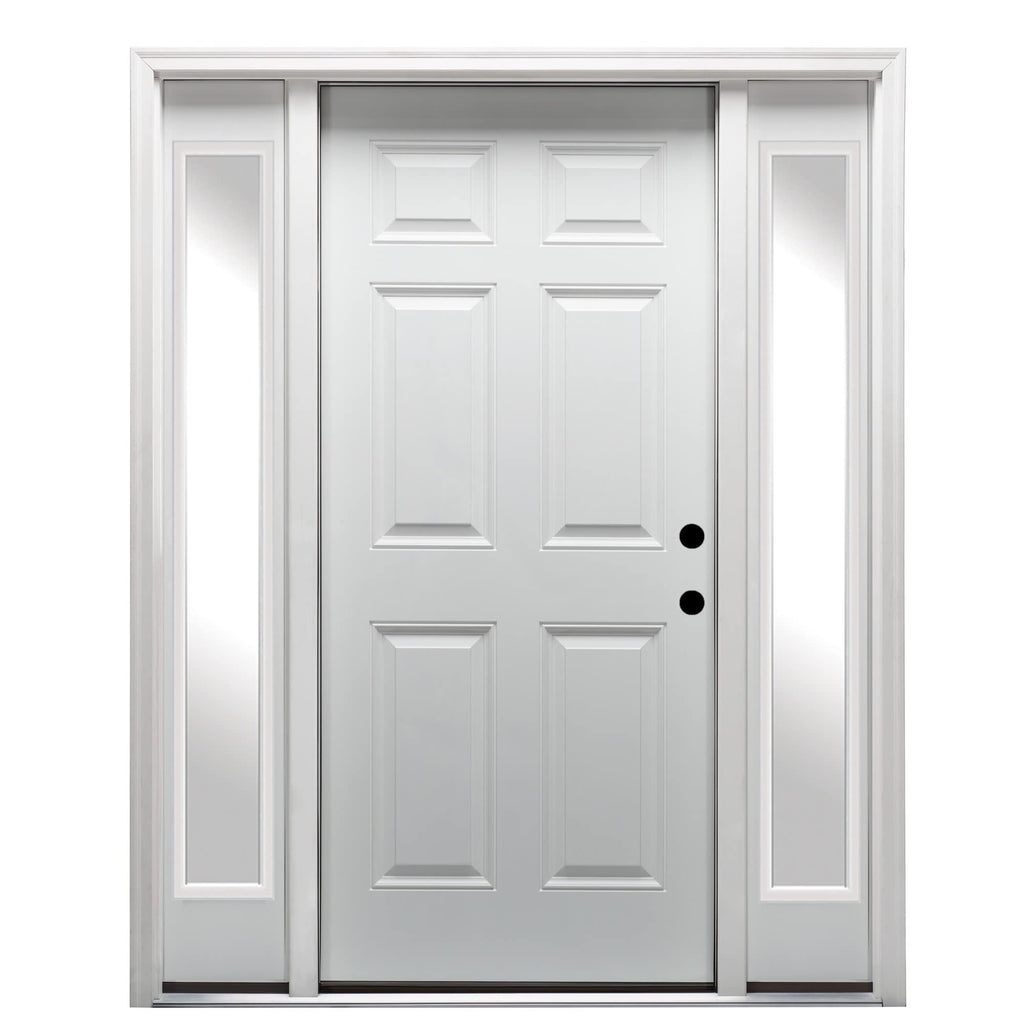 Primed Steel Left Hand In-Swing 6-Panel Exterior Prehung Door 36"x80" with 14" Sidelites I66825