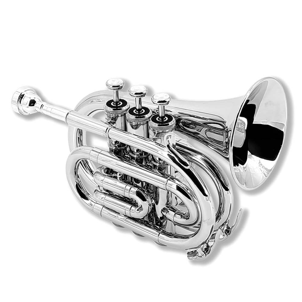 Pocket Trumpet Mini Brass Instrument with 7C Mouthpiece & Case F769923