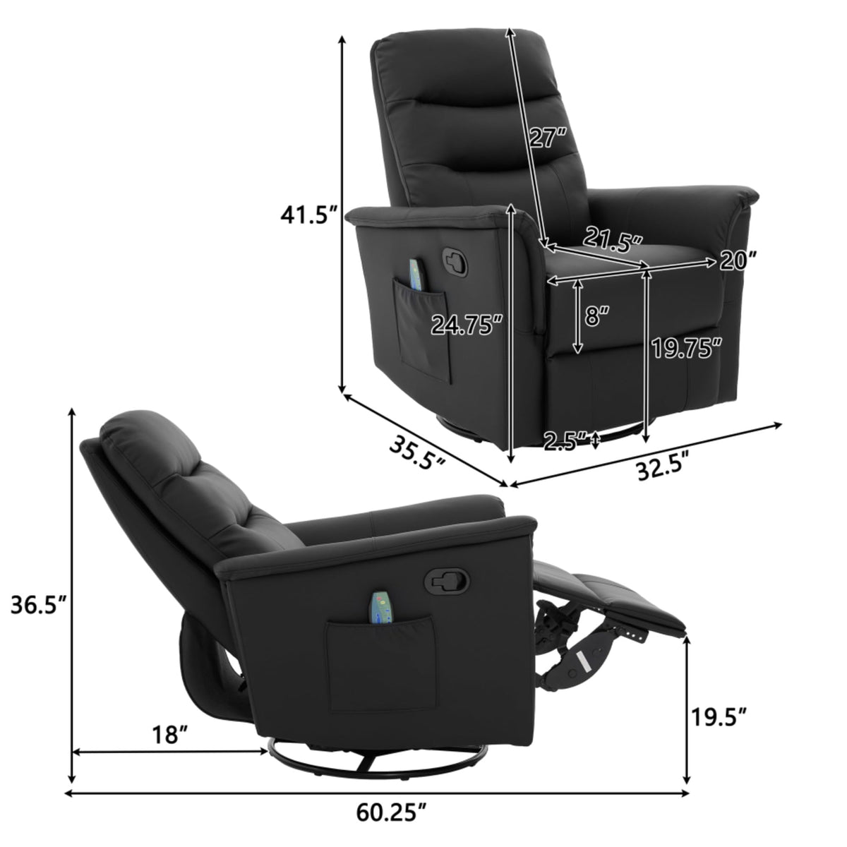 Black Boucle Swivel Rocker Glider Lounge Chair O48613