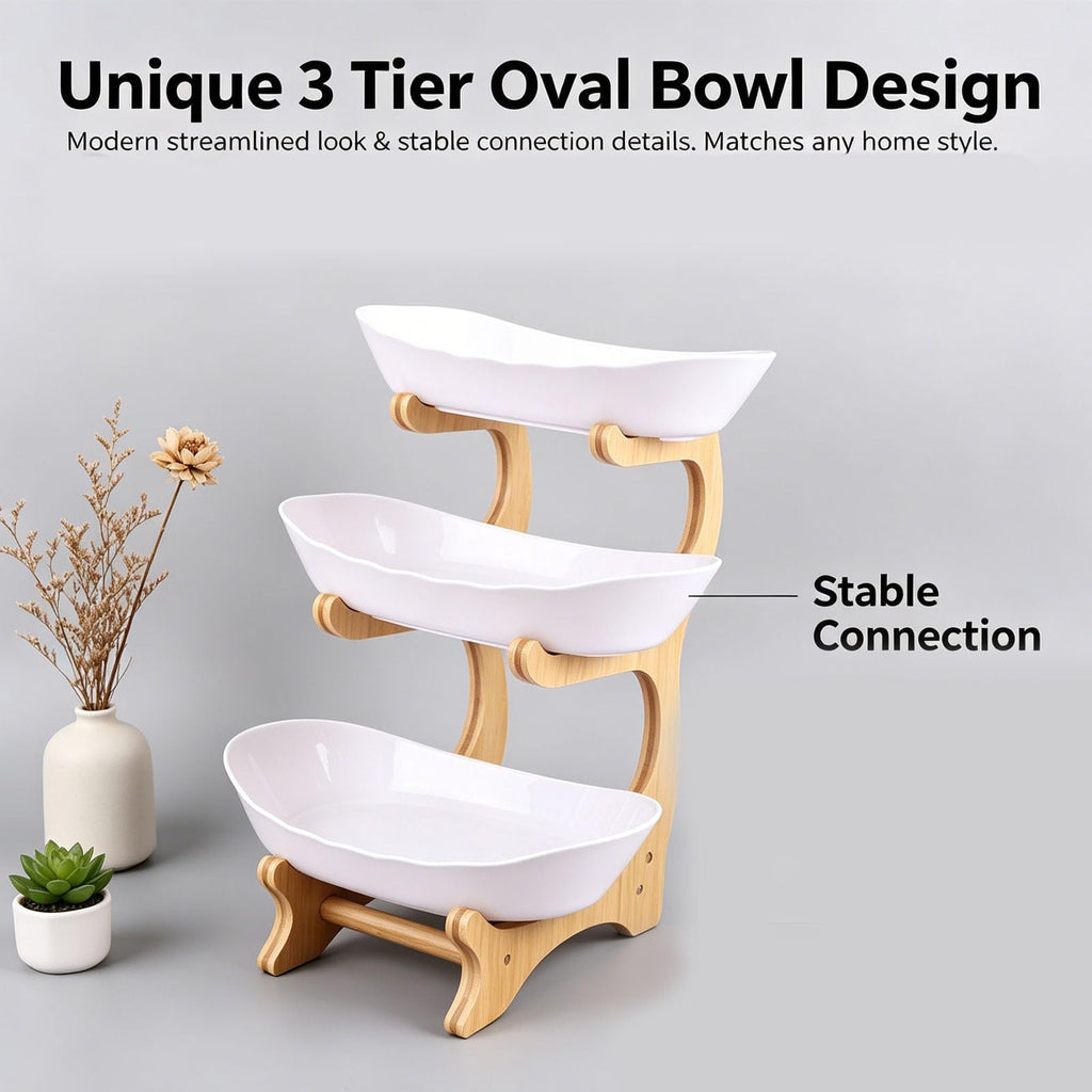 3 Tier Oval Fruit Basket with Bamboo Stand Y9269
