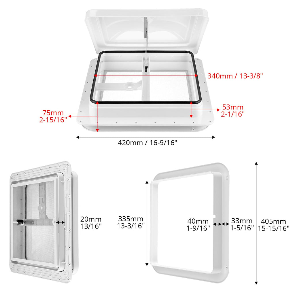 14 x 14 Manual RV Roof Vent Translucent Lid A780