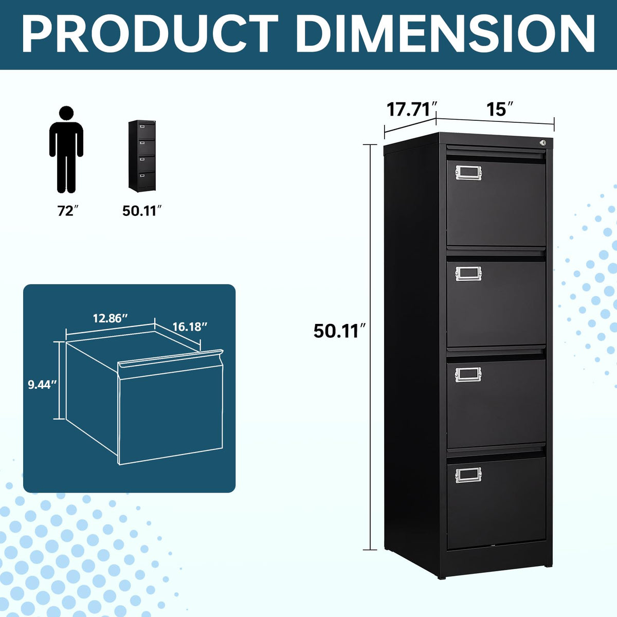 4 Drawer Metal File Cabinet with Lock W7178