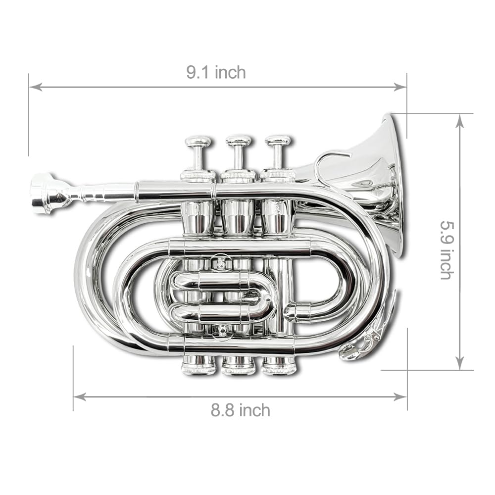 Pocket Trumpet Mini Brass Instrument with 7C Mouthpiece & Case F769923