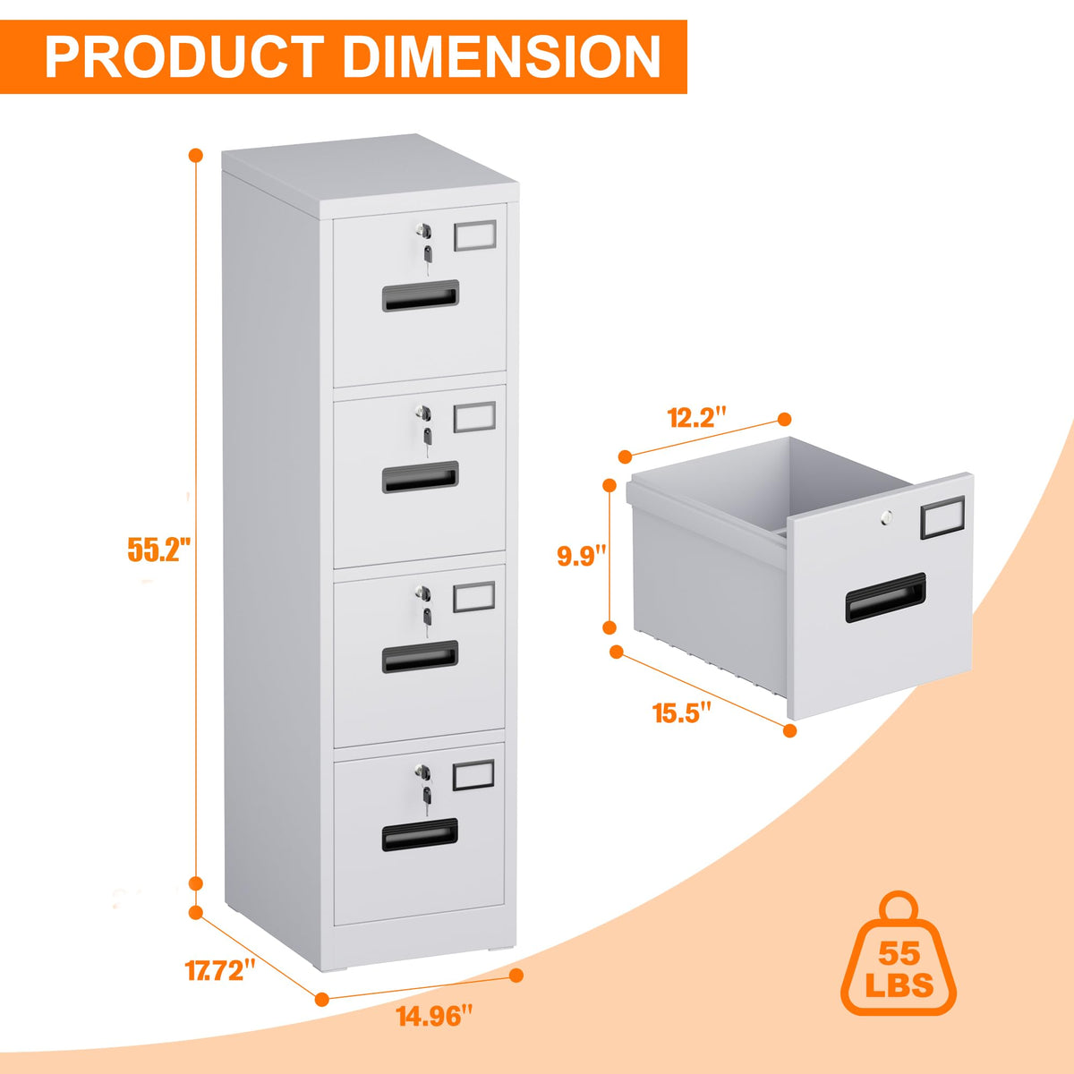 4 Drawer White Metal File Cabinet with Lock L250497