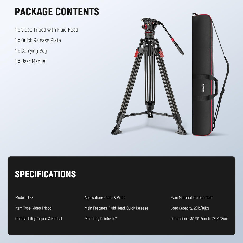 Carbon Fiber Video Camera Tripod with Fluid Head K129041