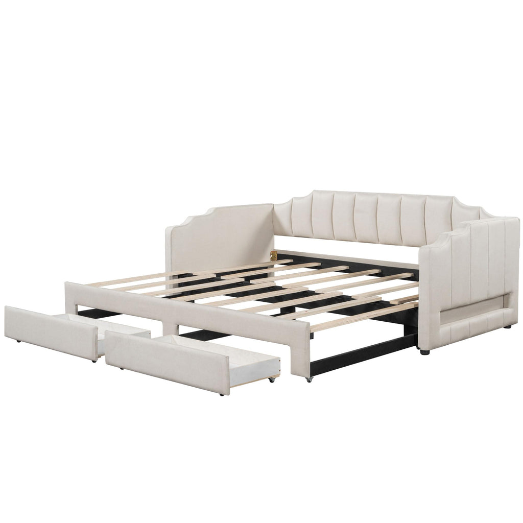 Linen Upholstered Daybed with Trundle and 2 Storage Drawers B978755