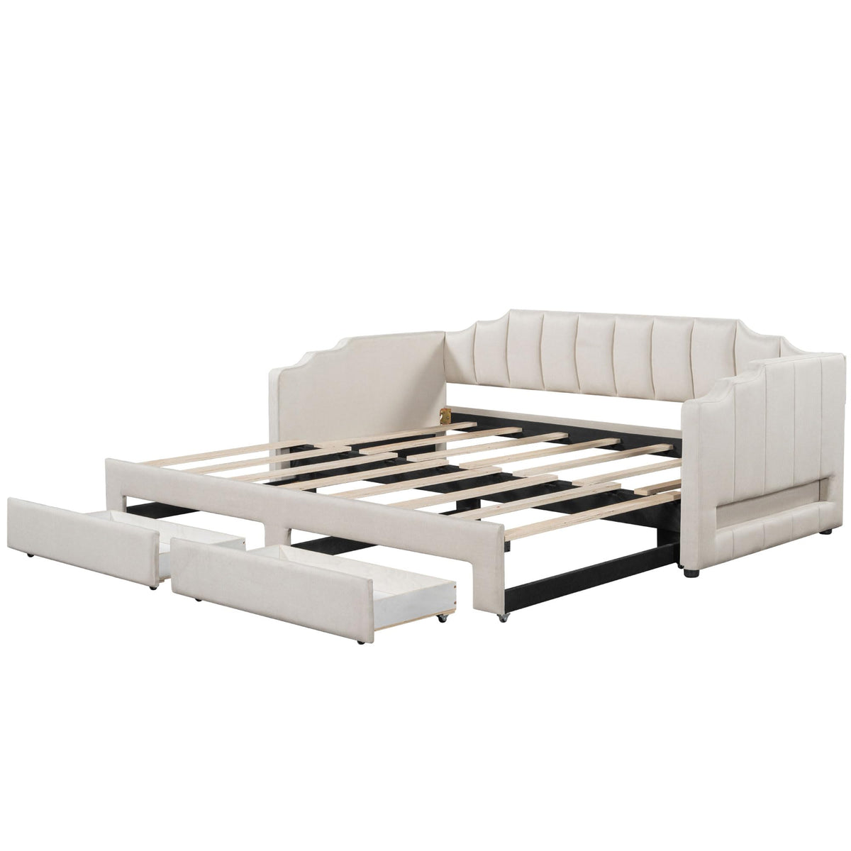 Linen Upholstered Daybed with Trundle and 2 Storage Drawers B978755