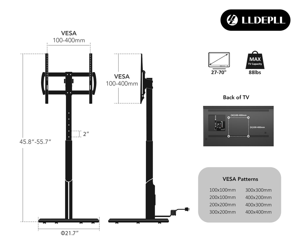 Mobile TV Stand with Power Outlet, Rolling TV Cart for 27-70 Inch, Height Adjustment, Holds up to 88lbs Q8785