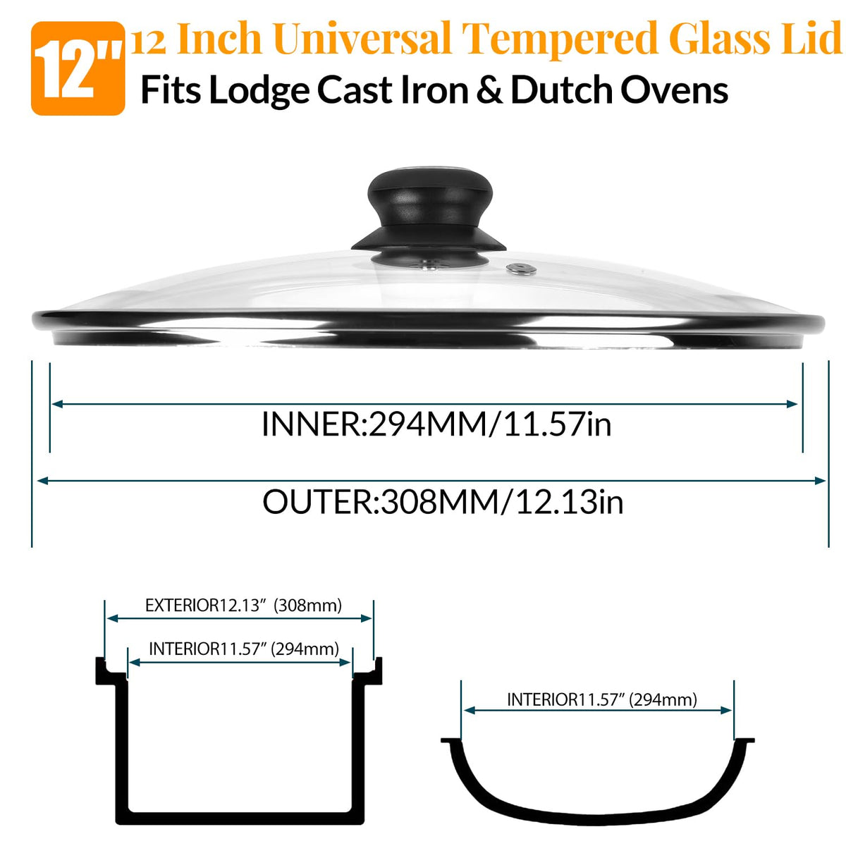 12 Inch Tempered Glass Lid for Frying Pan & Skillet G762