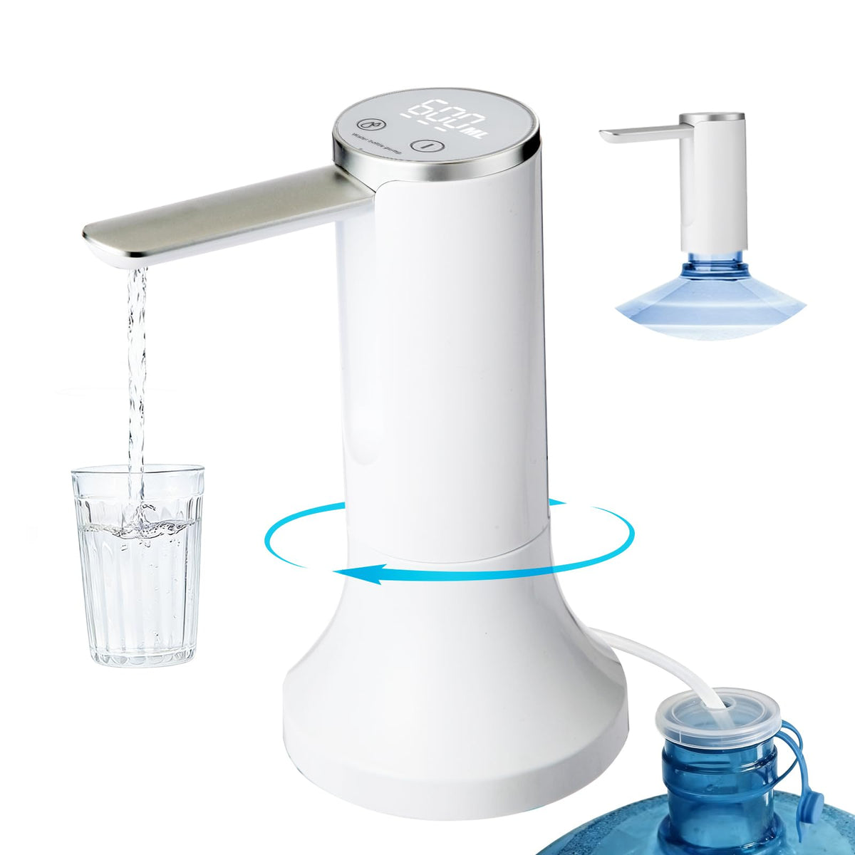 Countertop Water Dispenser with LED Display, Foldable Spout, 4 Dispense Modes, USB-C Rechargeable, White B10398