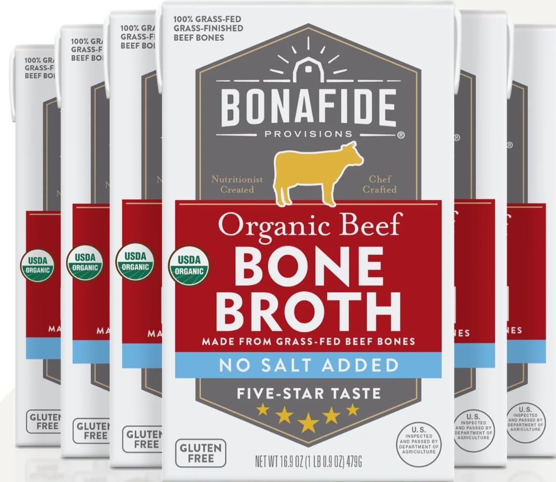 Organic Beef Bone Broth No Salt Added 16.9oz 6 Pack G383