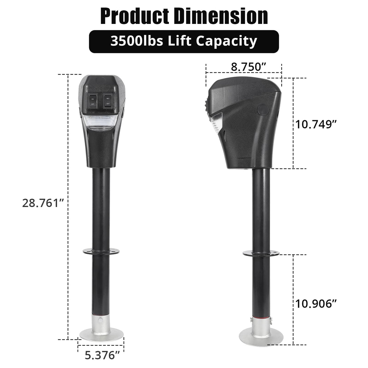 Electric Trailer A-Frame Tongue Jack 3,500 Lbs 18-Inch Stroke 12V DC D5087