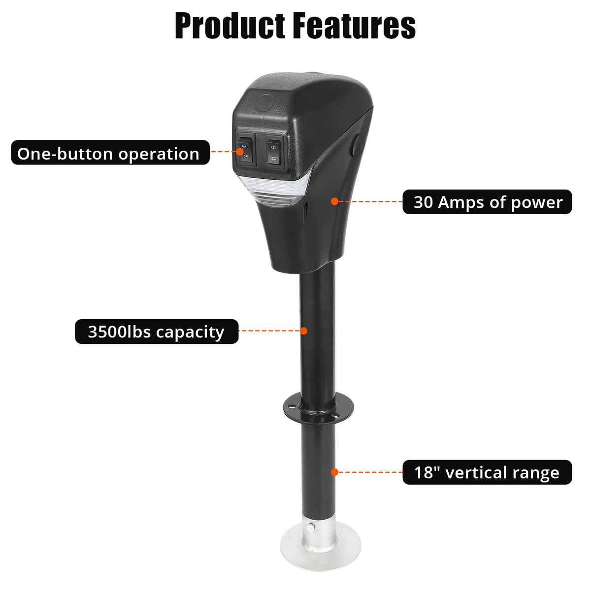 Electric Trailer A-Frame Tongue Jack 3,500 Lbs 18-Inch Stroke 12V DC D5087