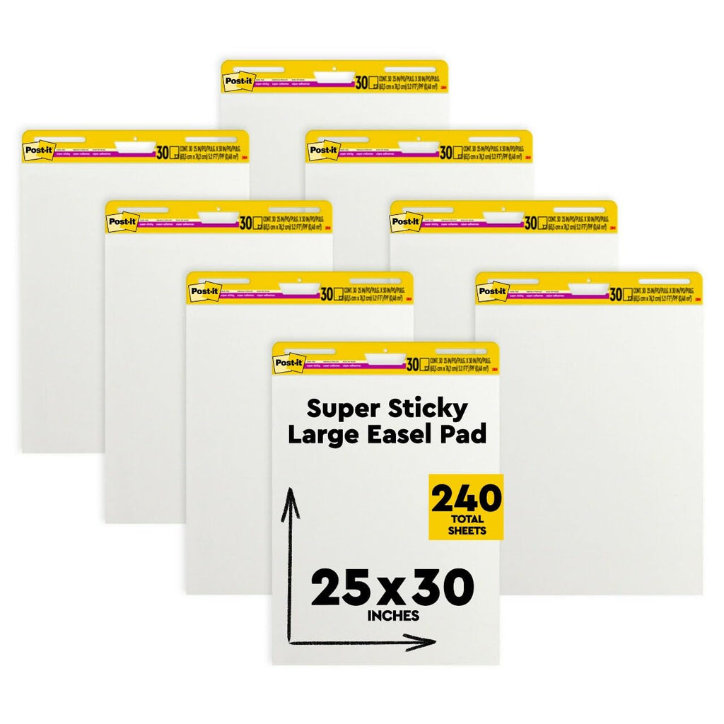 Super Sticky Easel Pad, 25 in. x 30 in., White, 30 Sheets/Pad, 8 Pads/Pack U6387