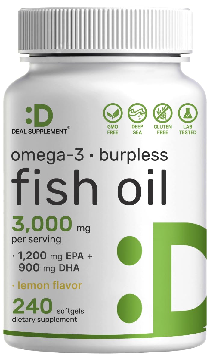 Omega 3 Fish Oil 3,000mg 240 Softgels EPA DHA Lemon Flavored Y633