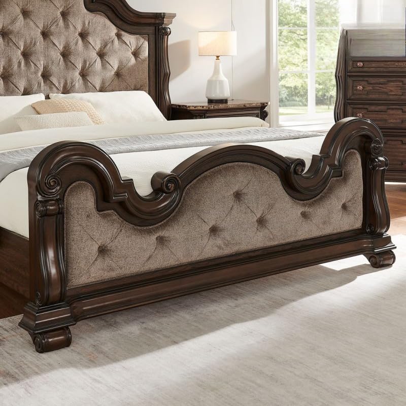 Dark Cherry Wood Eastern King Traditional Platform Bed N14604