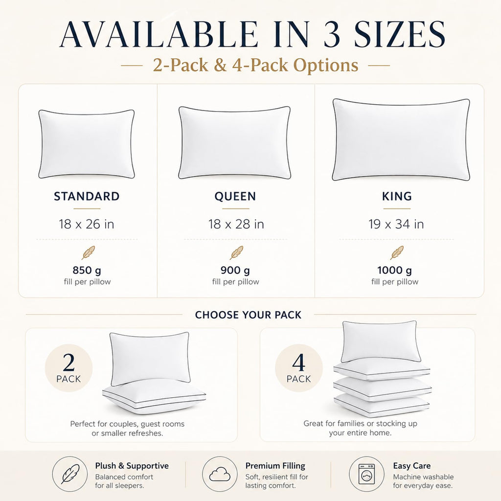 Queen Size Set of 2 Gusseted Bed Pillow O9791