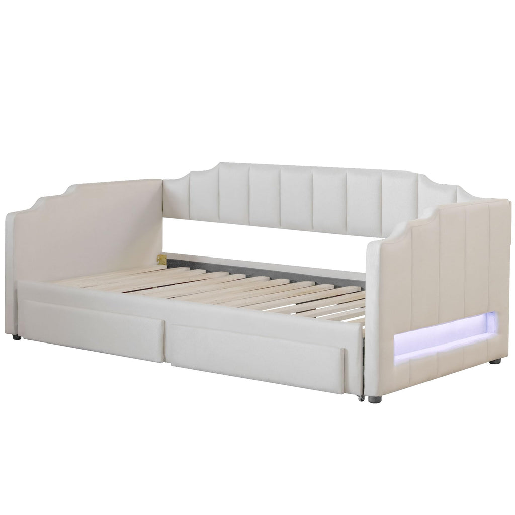 Linen Upholstered Daybed with Trundle and 2 Storage Drawers B978755
