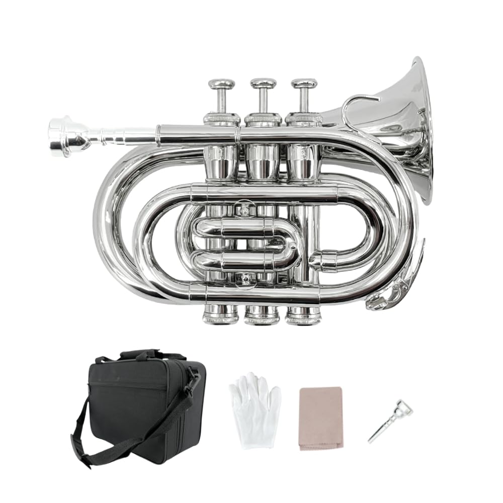 Pocket Trumpet Mini Brass Instrument with 7C Mouthpiece & Case F769923