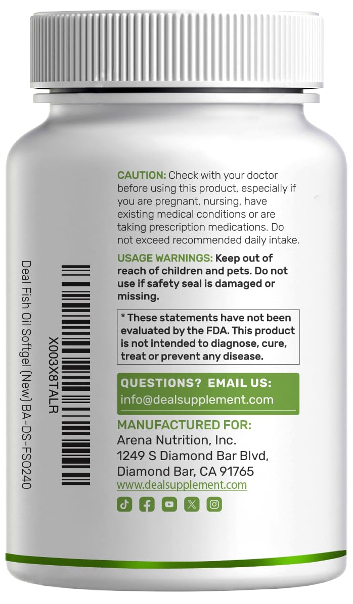Omega 3 Fish Oil 3,000mg 240 Softgels EPA DHA Lemon Flavored Y633