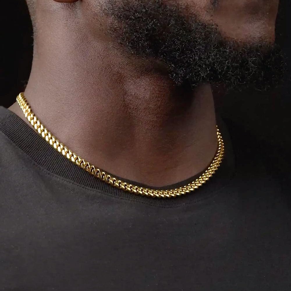 3mm 6mm Cuban Link Chain 14K Gold Plated Stainless Steel Necklace B573558