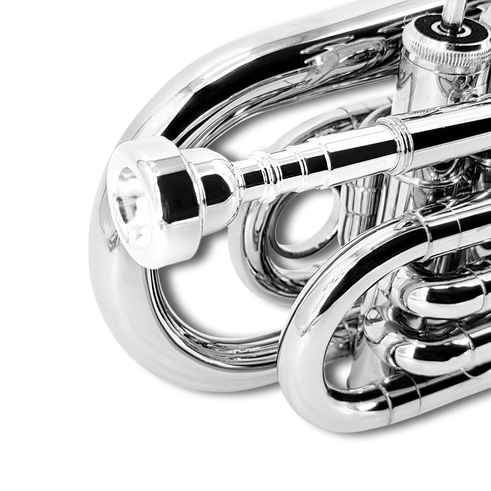 Pocket Trumpet Mini Brass Instrument with 7C Mouthpiece & Case F769923