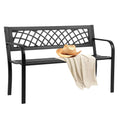 Black Iron Steel Outdoor Bench with Backrest and Armrests X3023