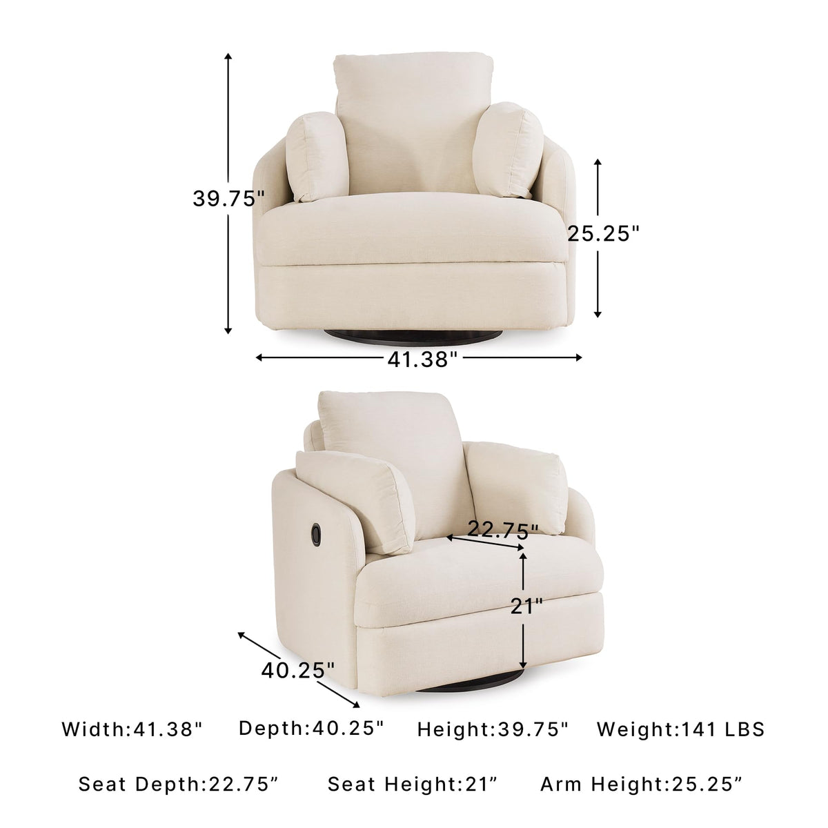 Beige Swivel Glider Recliner Rocking Chair S8048