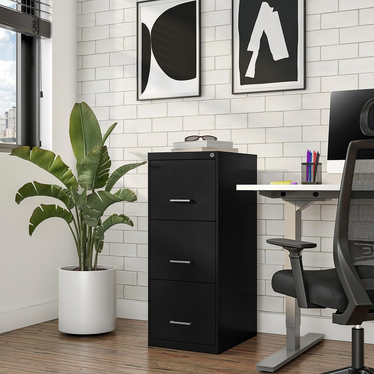 Black 3 Drawer Letter Legal Locking File Cabinet A984975