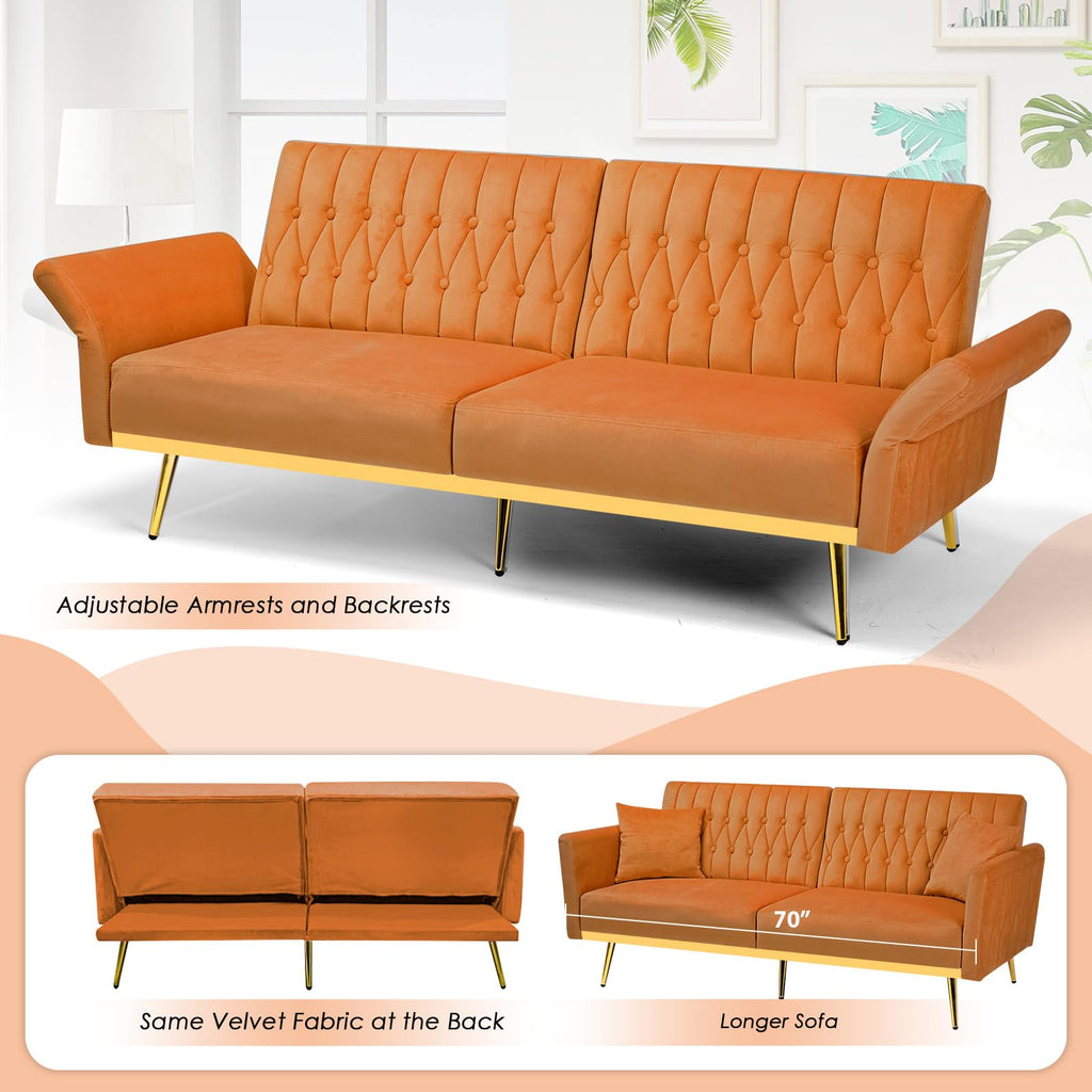70" Velvet Futon with Adjustable Backrest and Armrests O58171