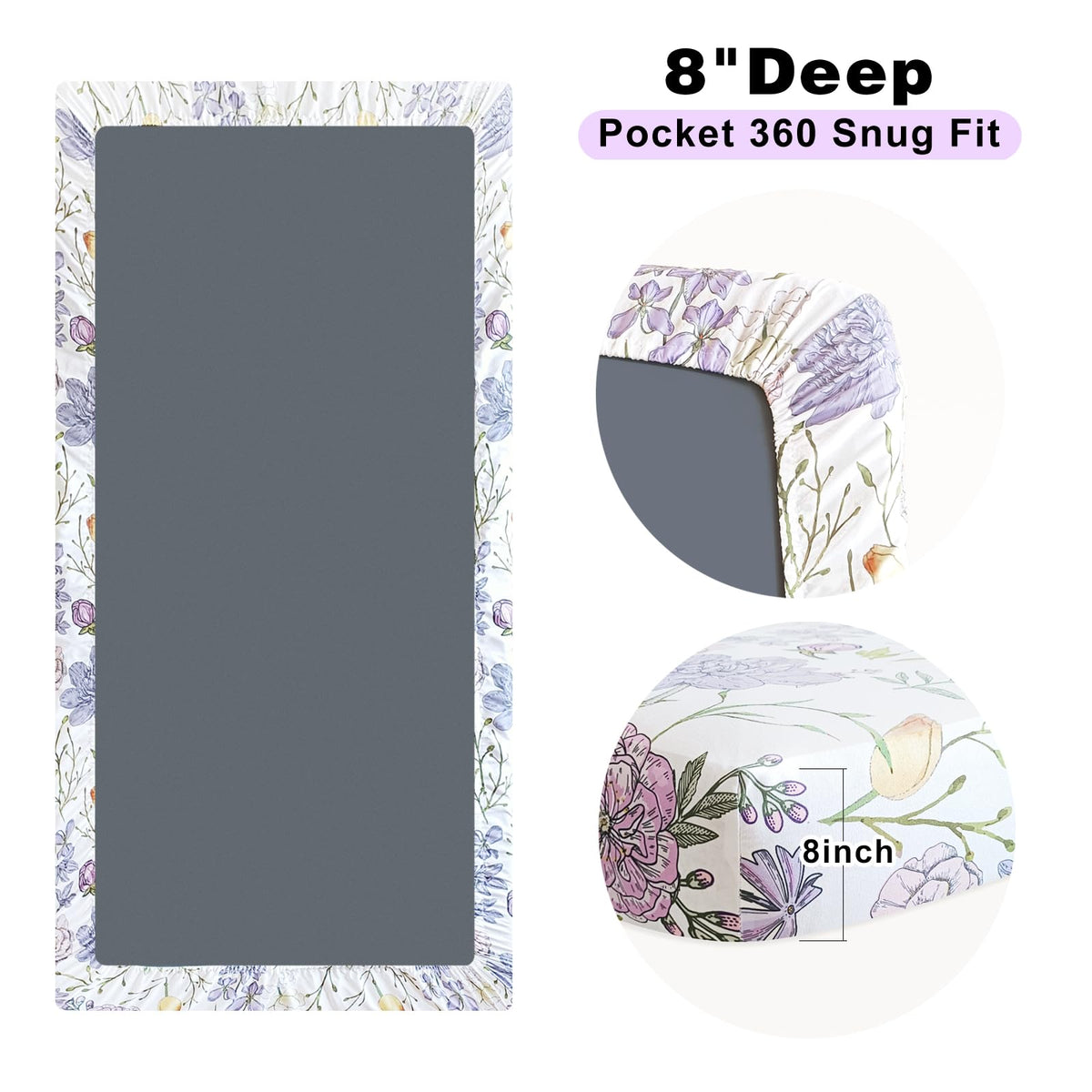 Soft Floral Crib Sheets 3 Pack 28'' X 52'' Fitted Microfiber Violet V766