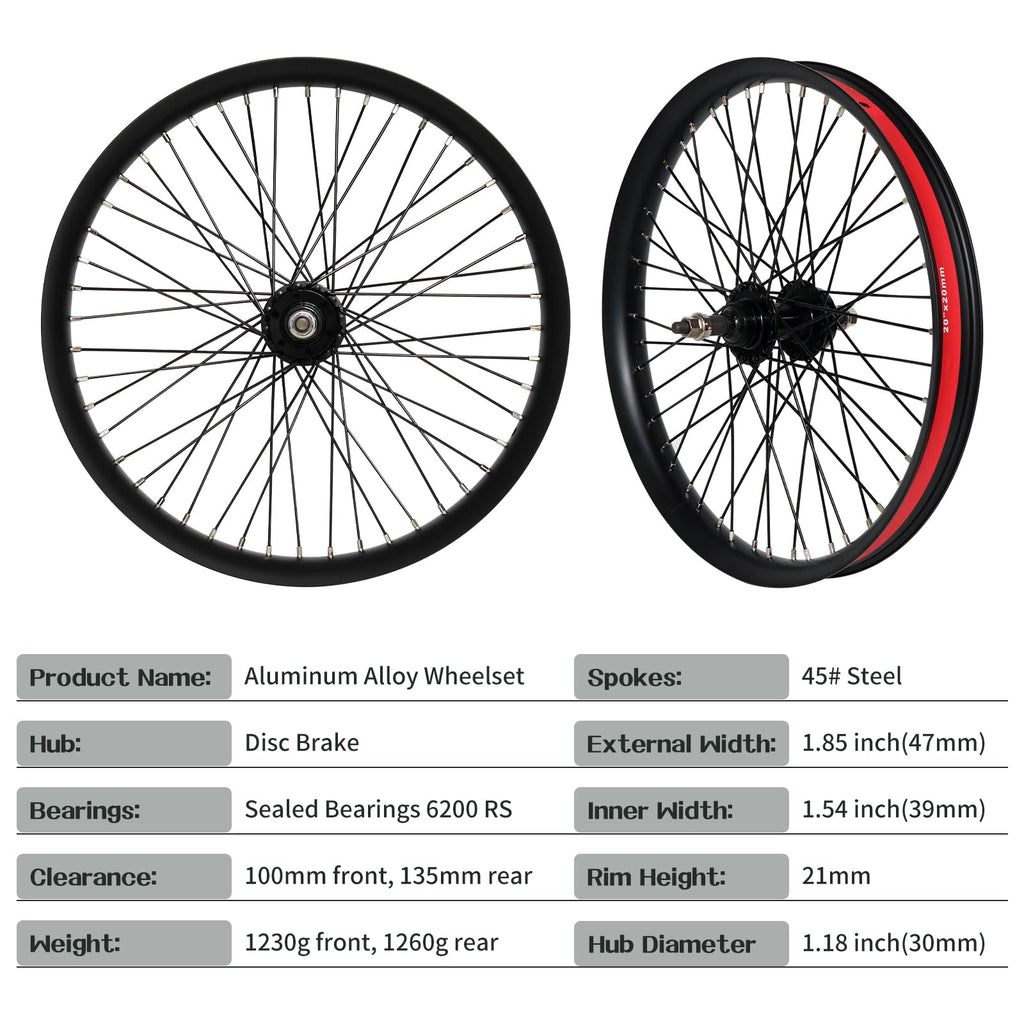 20"/26" Heavy Duty Bike Wheelset, Front and Rear, 12 Gauge 48 Spokes, Double Wall Aluminum Alloy Disc Brake MTB U368450