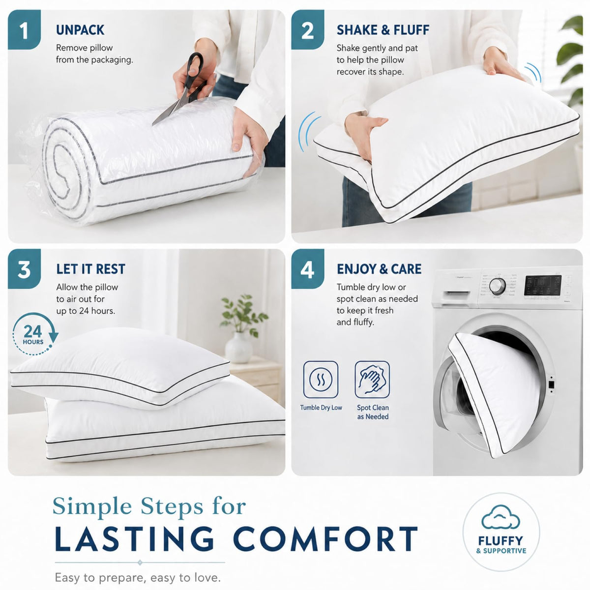 Queen Size Set of 2 Gusseted Bed Pillow O9791